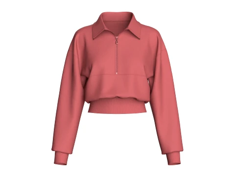 Veste courte &agrave; col polo et demi-zip pour fille Modèle 3D