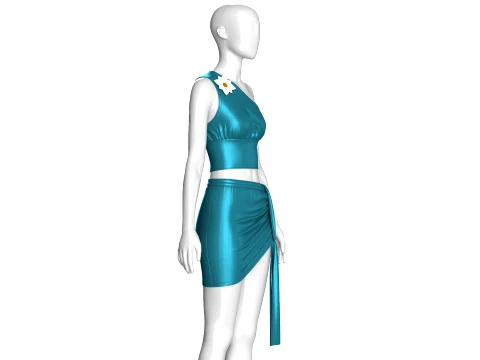 Girls Silk Crop Top And Mini Skirt-Outfit 3D Model