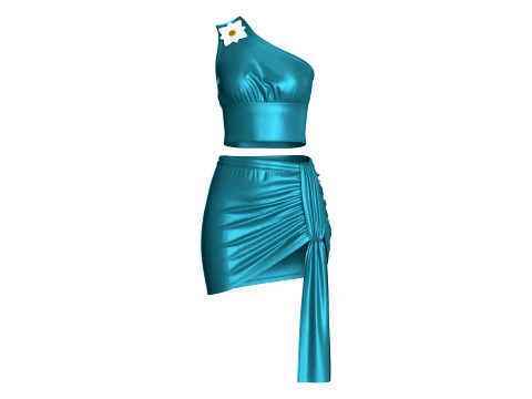 Girls Silk Crop Top And Mini Skirt-Outfit 3D Model