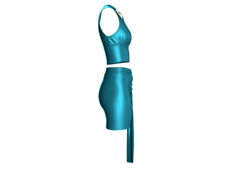 Girls Silk Crop Top And Mini Skirt-Outfit 3D Model