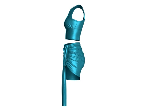 Girls Silk Crop Top And Mini Skirt-Outfit 3D Model
