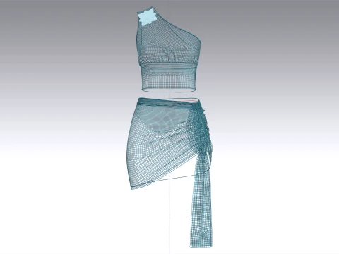 Girls Silk Crop Top And Mini Skirt-Outfit 3D Model