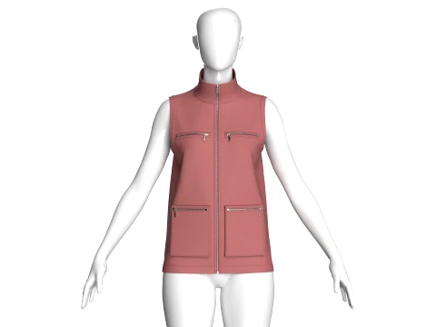 Girls Zip-Up Sleeveless Vest With Zip Pockets 3D Model