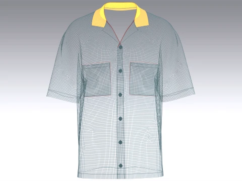 Men Short Sleeve Cuban Collar Shirt 3D Model