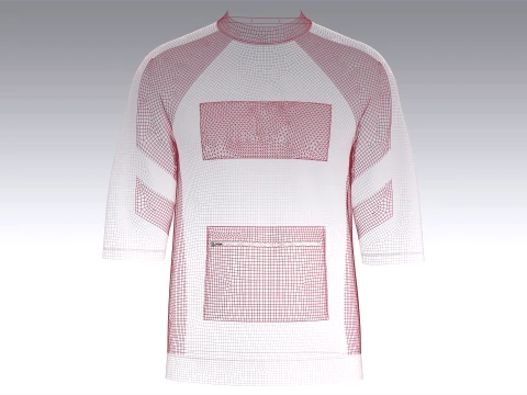 メンズ七分袖Tシャツ 3Dモデル