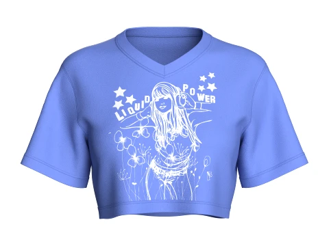 Girls Graphic Printed V-Neck Crop Top 3D Model