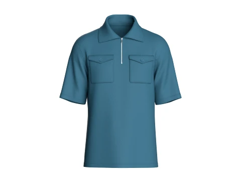 Men Quarter-Zip Polo Shirt With Pockets 3D Model