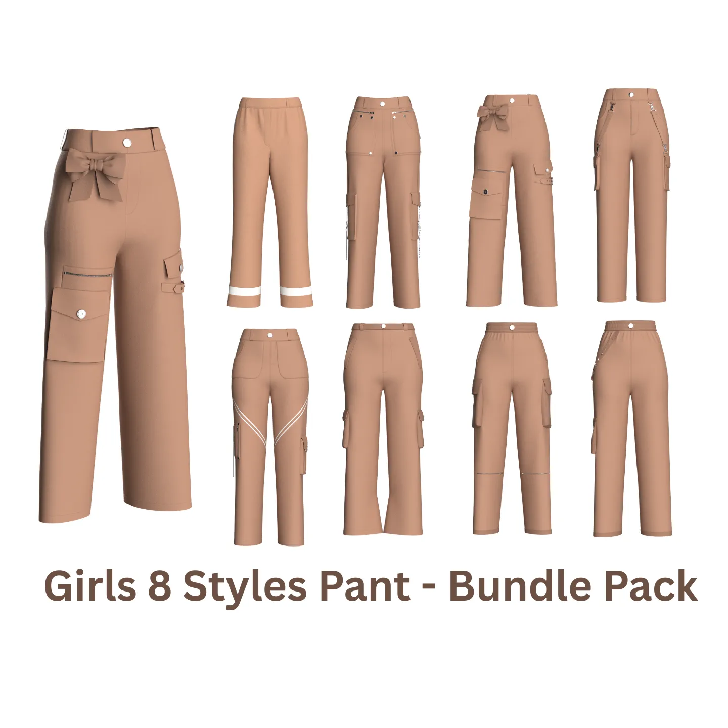 Girls 8 Styles Pant - Bundle Pack 3D Model .c4d .max .obj .3ds .fbx .stl .blend 
