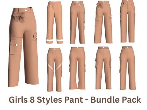 Girls 8 Styles Pant - Bundle Pack 3D Model