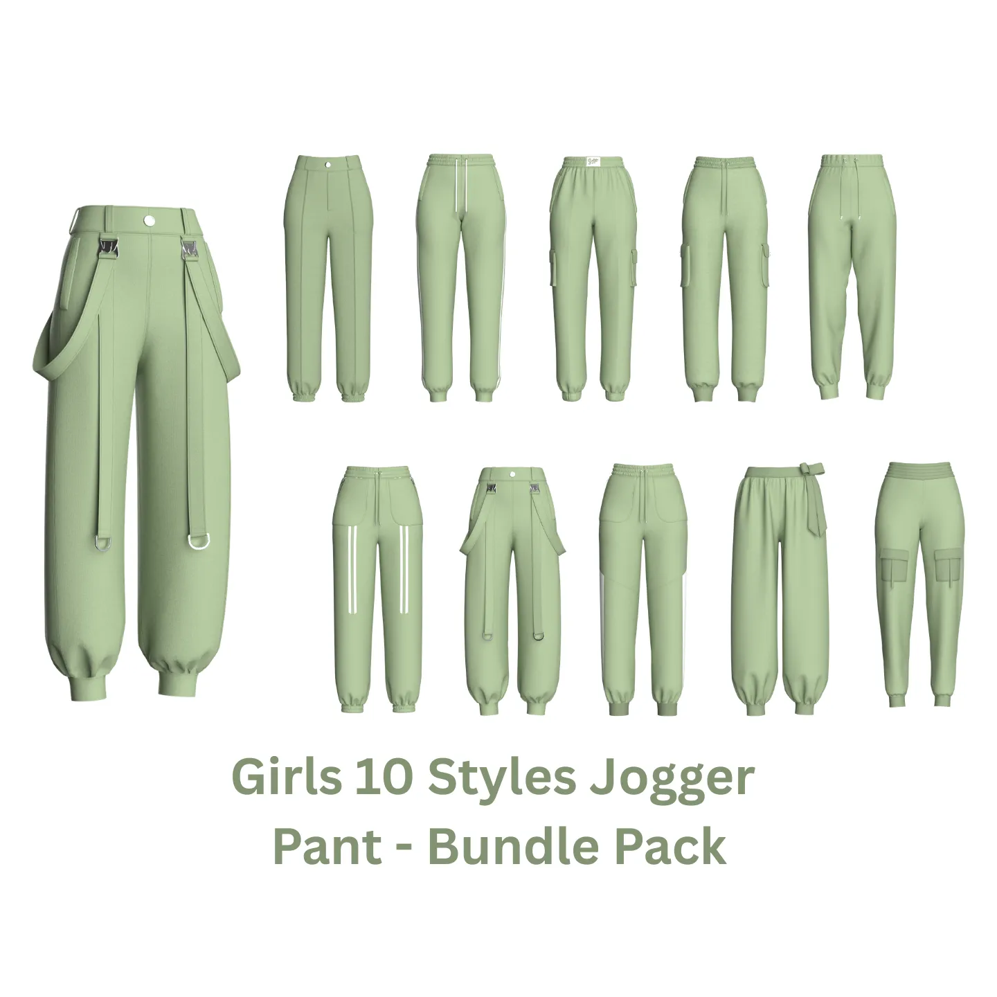 Girls 10 Styles Jogger Pant - Bundle Pack 3D Model .c4d .max .obj .3ds .fbx .stl .blend 