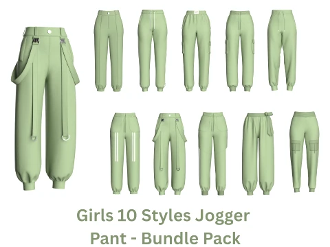 Girls 10 Styles Jogger Pant - Bundle Pack 3D Model