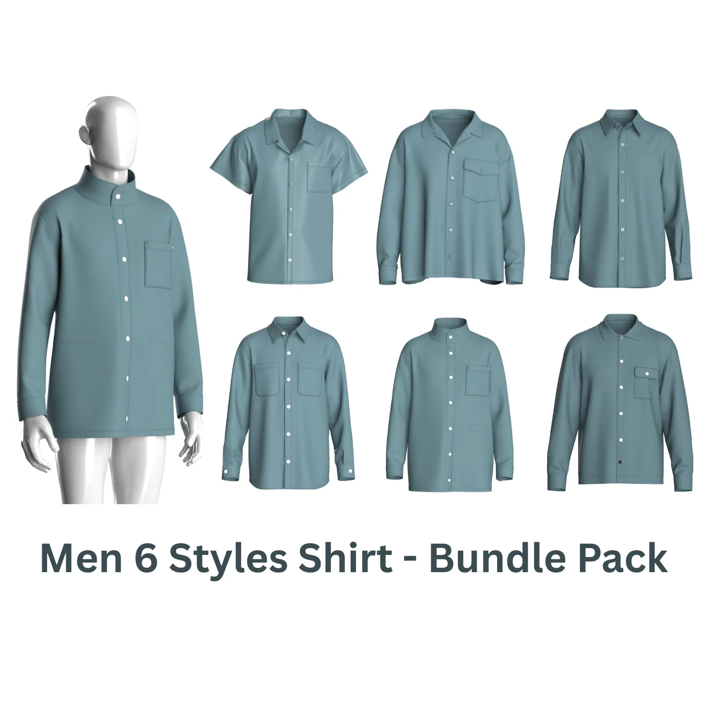 Men 6 Styles Shirt - Bundle Pack 3D Model .c4d .max .obj .3ds .fbx .stl .blend