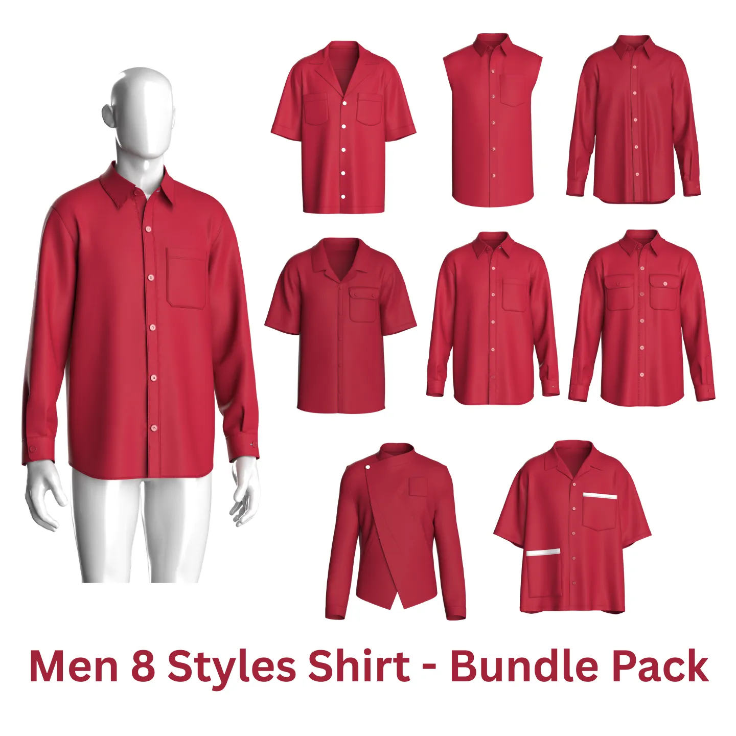 Men 8 Styles Shirt - Bundle Pack 3D Model .c4d .max .obj .3ds .fbx .stl .blend 
