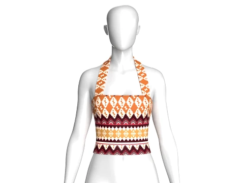 Kız Çocuk Jakarlı Boyundan Bağlamalı Crop Top 3D Model