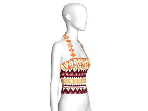 Girls Jacquard Halter Neck Crop Top 3D Model
