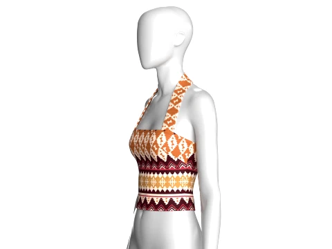 Girls Jacquard Halter Neck Crop Top 3D Model