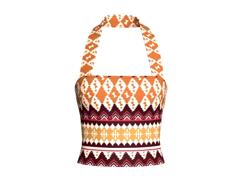 Girls Jacquard Halter Neck Crop Top 3D Model