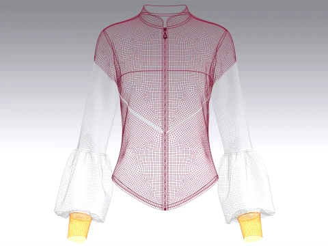 Girls Lantern Sleeve Zip-Up Jacket 3D Model