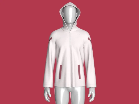 Men Quarter-Zip Hoodie With Pockets 3D Model