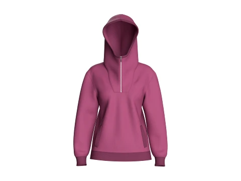 Girls Half-Zip Hoodie With Side Pockets 3D Model