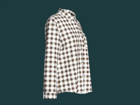 Girls Multi Color Plaid Check Button-Up Shirt 3D Model