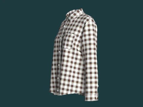Girls Multi Color Plaid Check Button-Up Shirt 3D Model