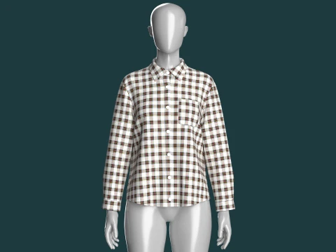 Girls Multi Color Plaid Check Button-Up Shirt 3D Model