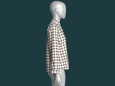 Girls Multi Color Plaid Check Button-Up Shirt 3D Model