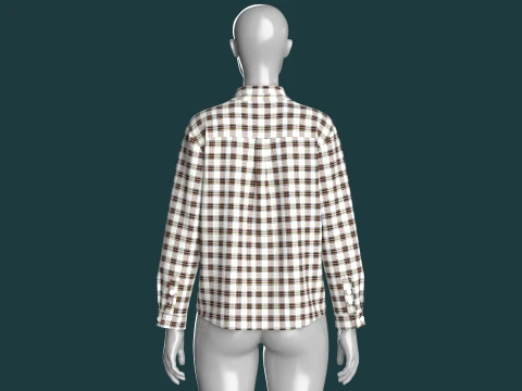 Girls Multi Color Plaid Check Button-Up Shirt 3D Model