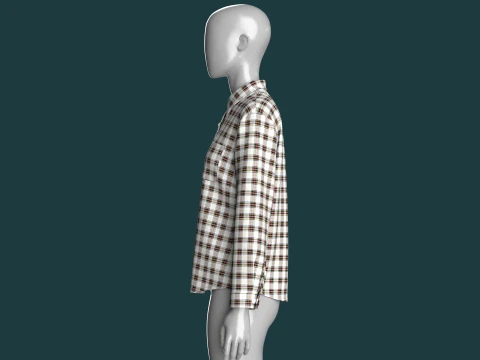 Girls Multi Color Plaid Check Button-Up Shirt 3D Model