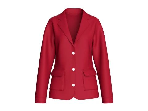 Girls Red Blazer With Flap Pockets 3D Model