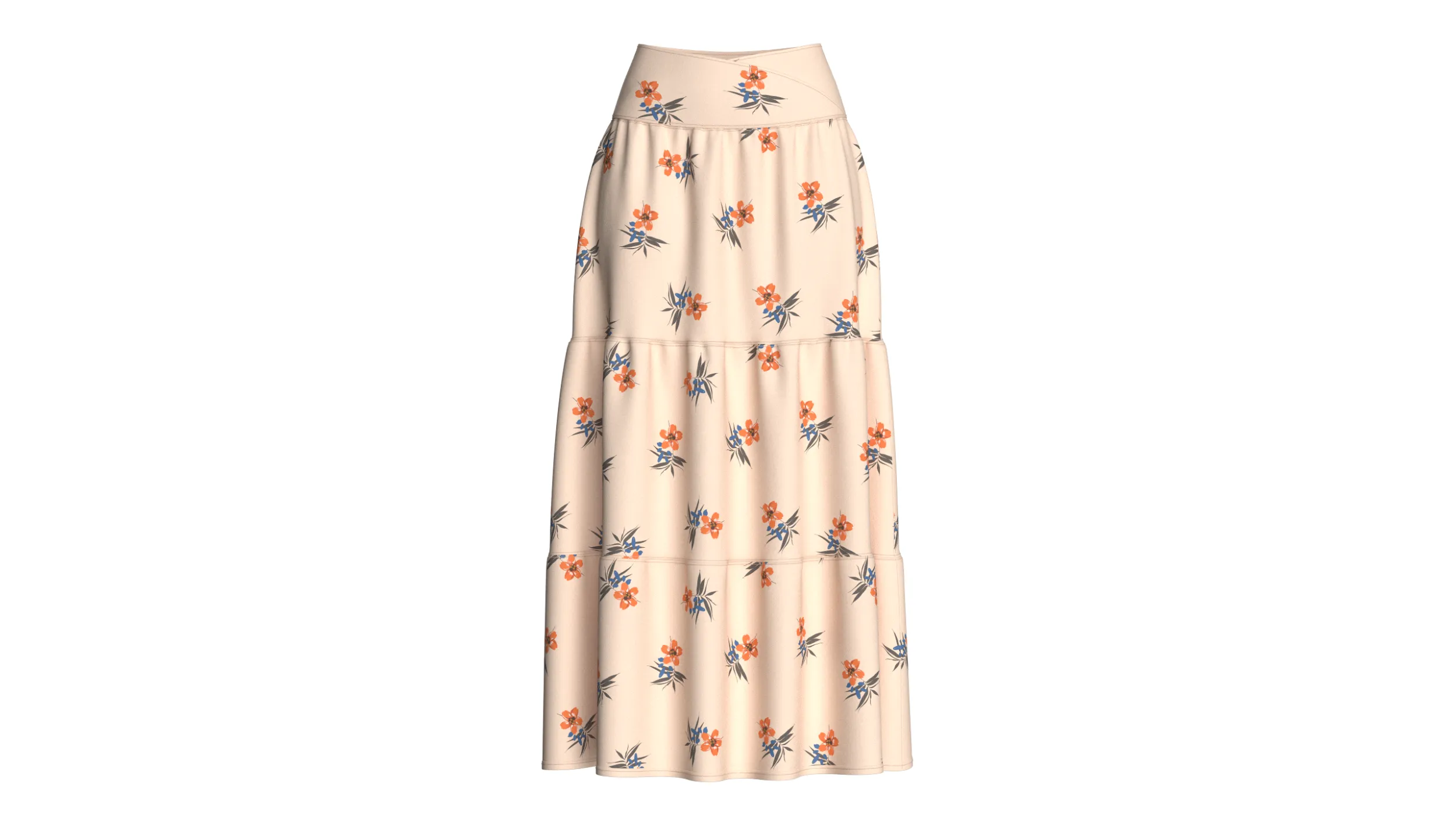 Girls Floral Printed Tiered Maxi Skirt 3D Model .c4d .max .obj .3ds .fbx .stl .blend 