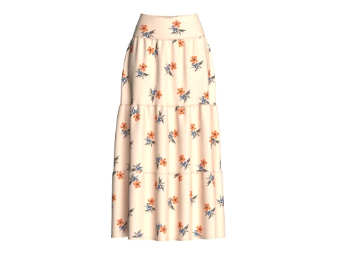 Girls Floral Printed Tiered Maxi Skirt 3D Model