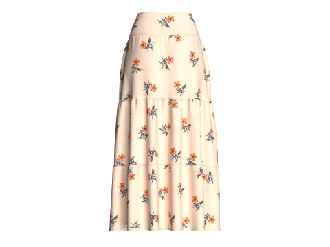 Girls Floral Printed Tiered Maxi Skirt 3D Model