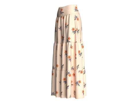 Girls Floral Printed Tiered Maxi Skirt 3D Model