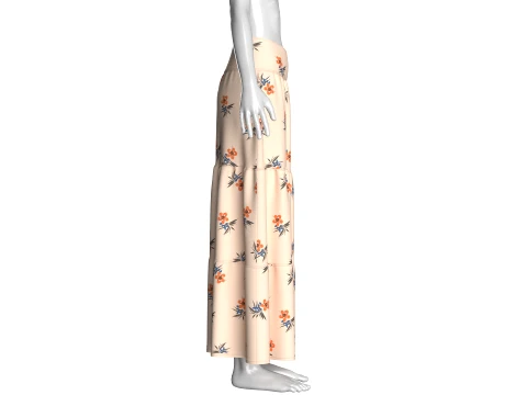Girls Floral Printed Tiered Maxi Skirt 3D Model