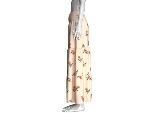 Girls Floral Printed Tiered Maxi Skirt 3D Model