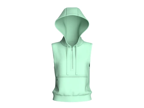Kız Çocuk Yarım Fermuarlı Kolsuz Kapüşonlu Üst 3D Model
