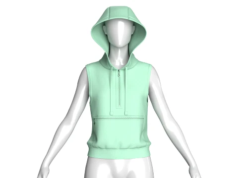Girls Half-Zip Sleeveless Hoodie 3D Model