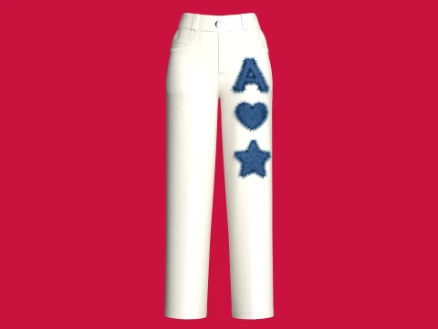Kız Çocuk Yüksek Bel Patchwork Pantolon 3D Model
