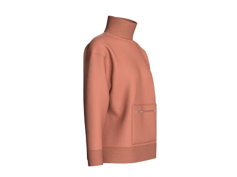 Girls Mock Neck Sweatshirt With Zip Pocket 3D Model