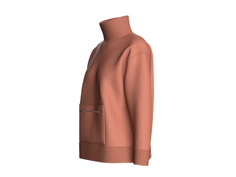 Girls Mock Neck Sweatshirt With Zip Pocket 3D Model