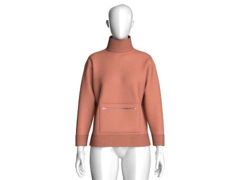 Girls Mock Neck Sweatshirt With Zip Pocket 3D Model