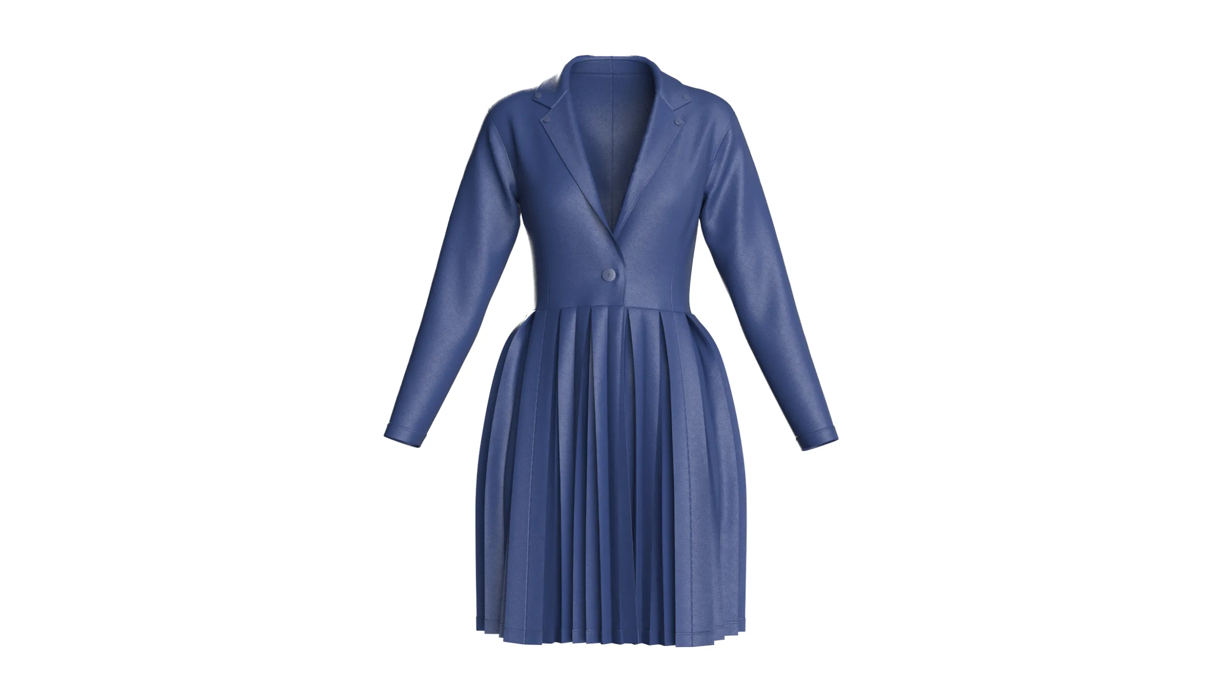 Girls Indigo Pleated Coat Dress With Long Sleeves 3D Model .c4d .max .obj .3ds .fbx .stl .blend 