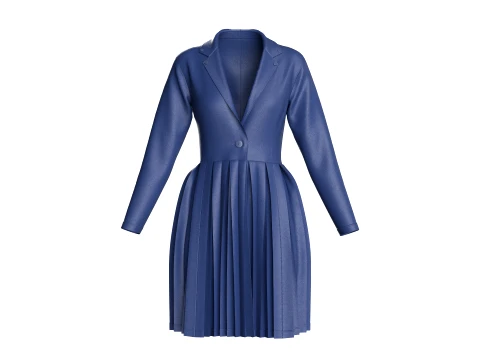 Abito cappotto plissettato indaco da bambina con maniche lunghe Modello 3D