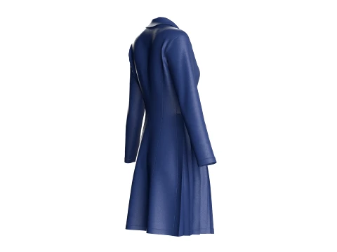 Girls Indigo Pleated Coat Dress With Long Sleeves 3D Model