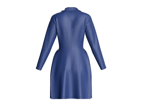 Girls Indigo Pleated Coat Dress With Long Sleeves 3D Model