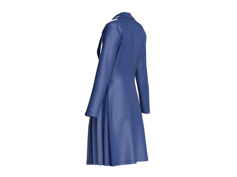 Girls Indigo Pleated Coat Dress With Long Sleeves 3D Model