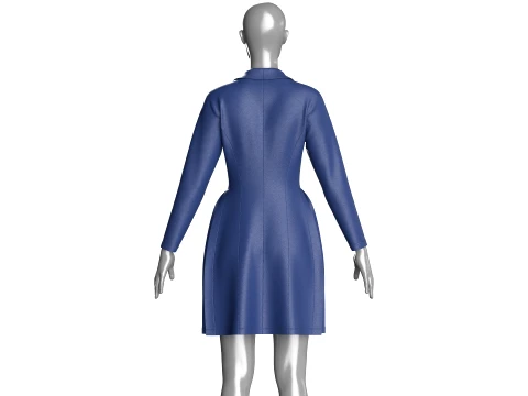 Girls Indigo Pleated Coat Dress With Long Sleeves 3D Model