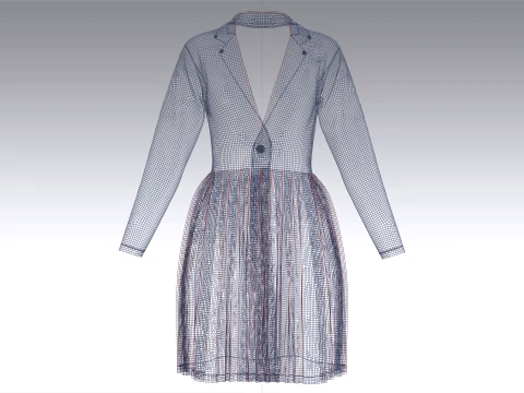 Girls Indigo Pleated Coat Dress With Long Sleeves 3D Model